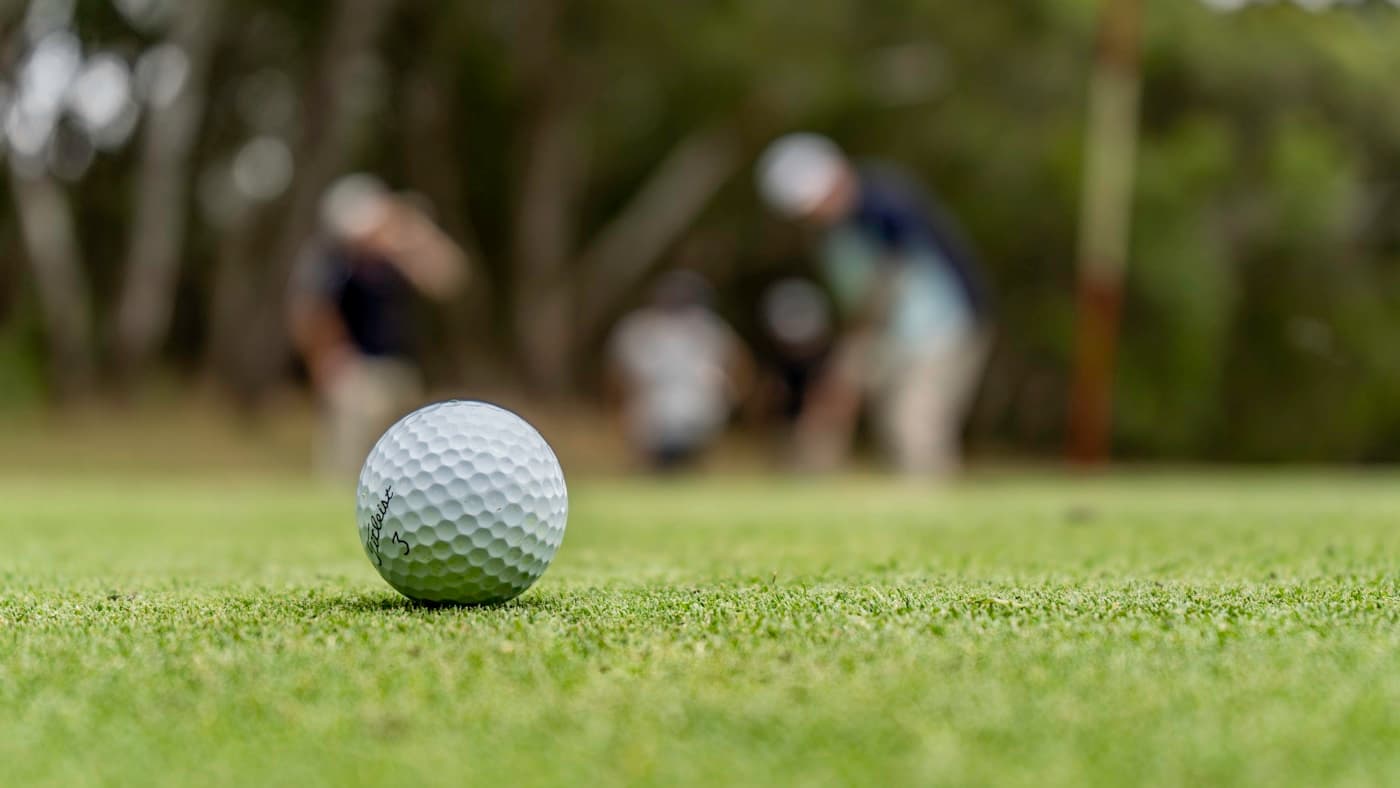 Golf ball on grass in Victoria, Australia